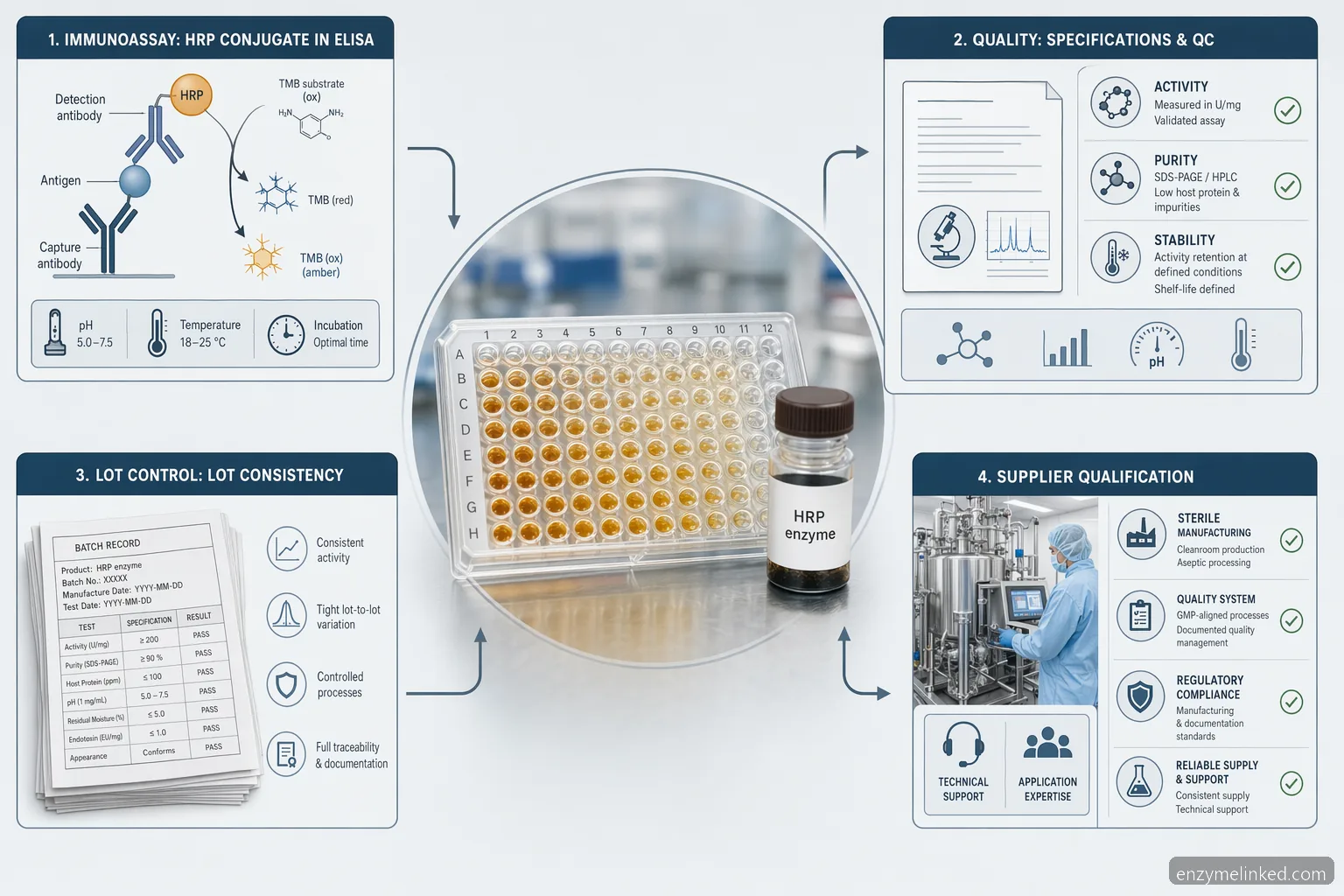 hrp enzyme for elisa sourcing guide, showing assay plates, QC documents, lot controls, and supplier checklist